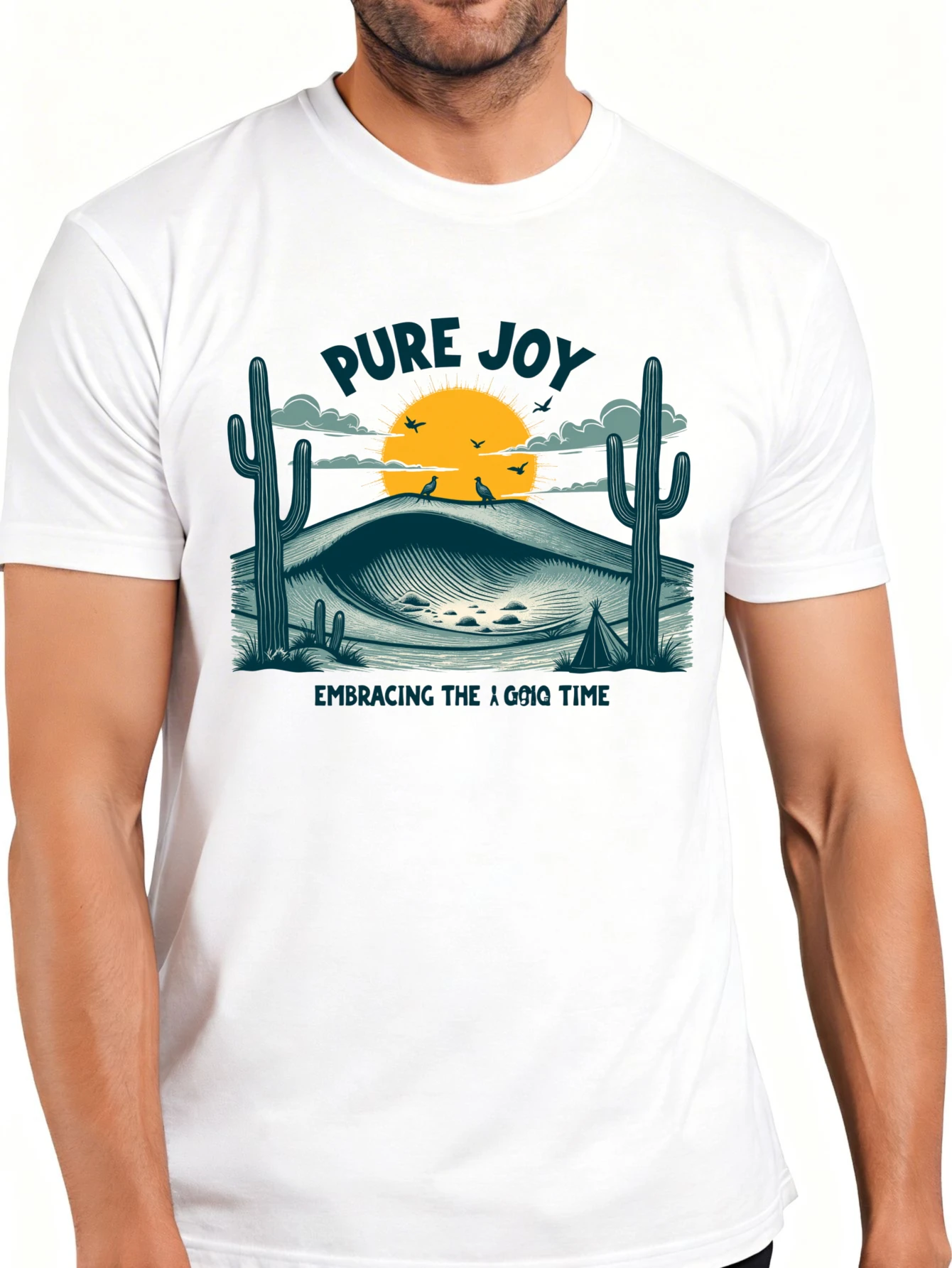 Men's Plain Graphic T-Shirt - Breathable, Soft, Lightweight - Pure Delight Desert Sunset Cactus - Vintage Fun Graphic Casual Short Sleeve Summer Top, Gift for Him