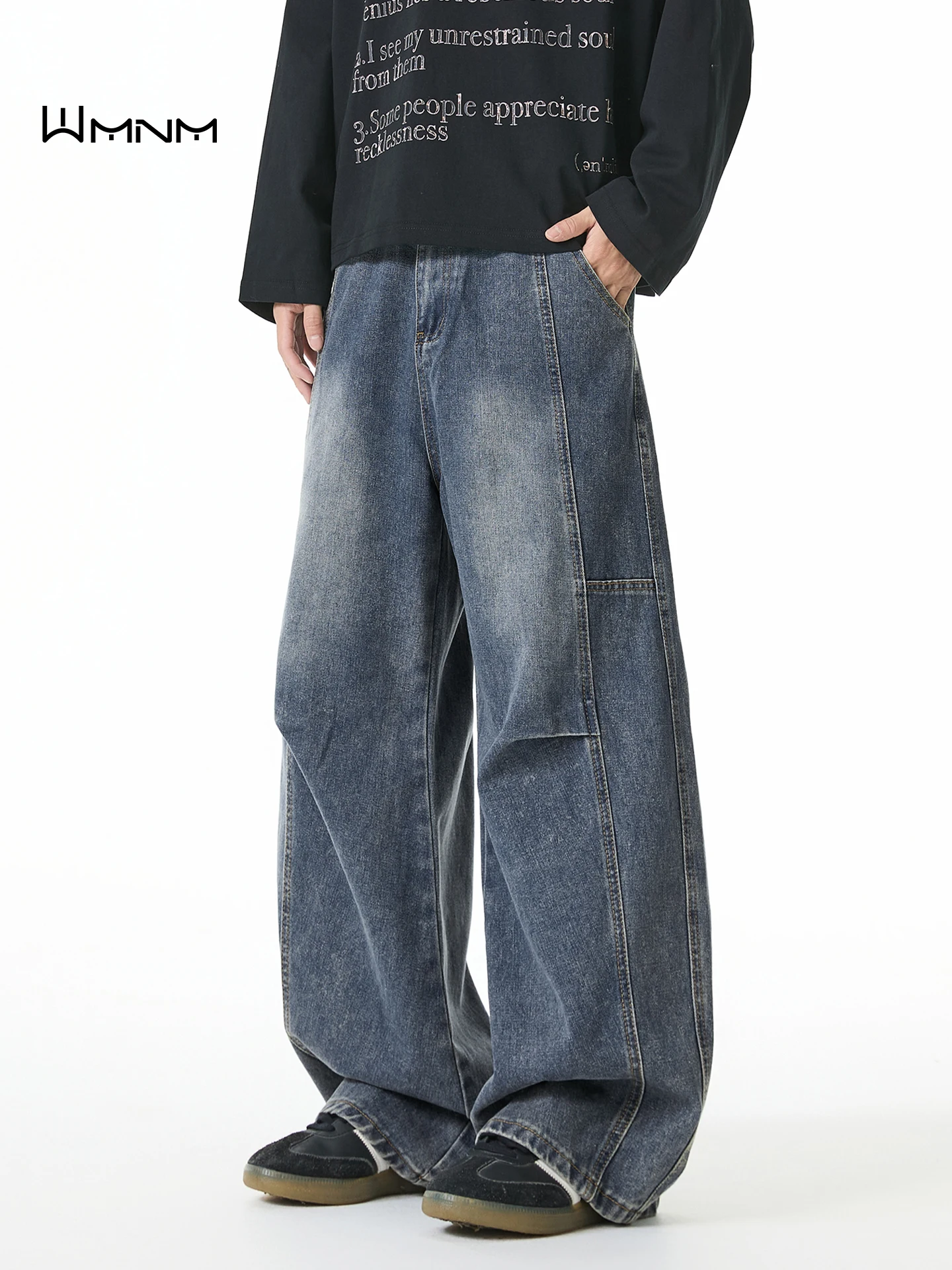 

Thiened Fce Lined American Deconstructed Men's Jeans Casual Waed Straight Leg Wide Leg Pants for Autumn Winter