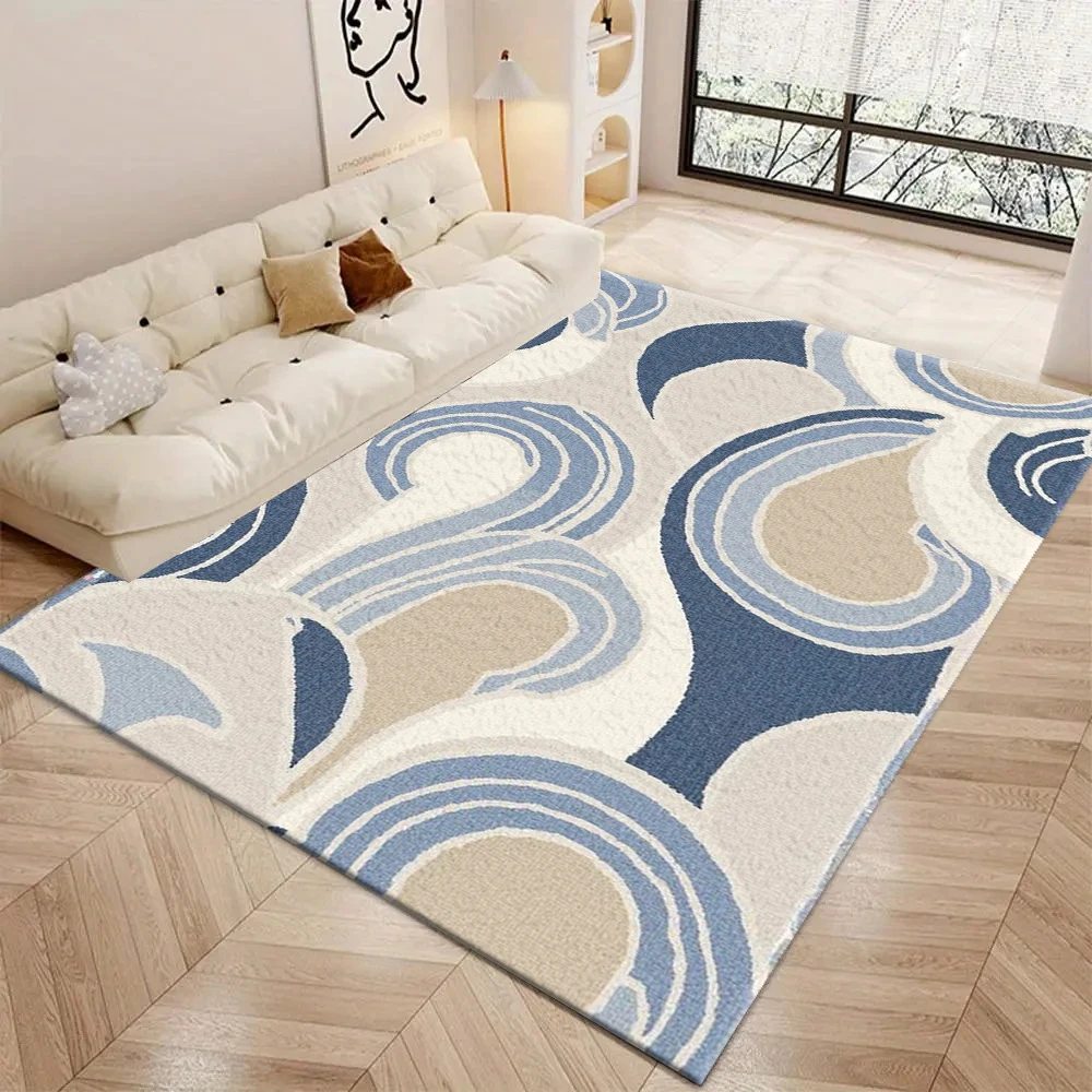Printed Rug Abstract - Coastal Abstract Wave Carpet Flooring Blue