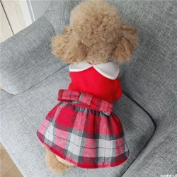 1PC Pet Clothes Cat Autumn and Winter Thickened Red Checkered Doll Neck Princess Dress Red Suitable for Small and Medium Dogs