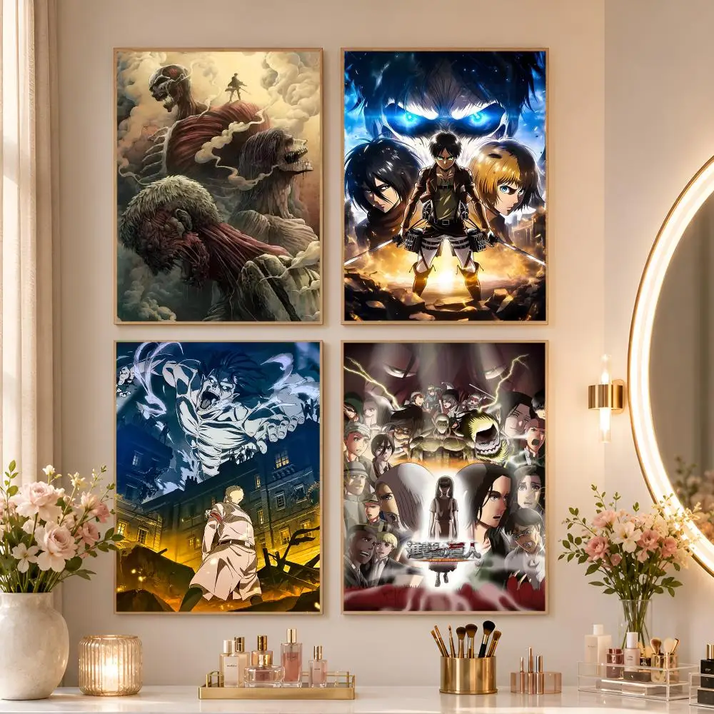 Hot Anime A-Attack On TitanS Poster Matte Self-Adhesive Wall Art Print Living Room Bedroom Home Wall Decor