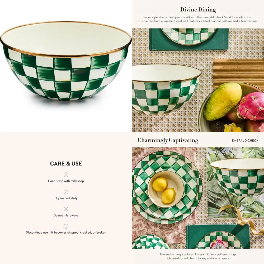 

Небольшая сервировочная миска в зеленую и белую изумрудной клетки для повседневного использования и развлечения, идеально подходит для повседневной столовой и особых случаев.