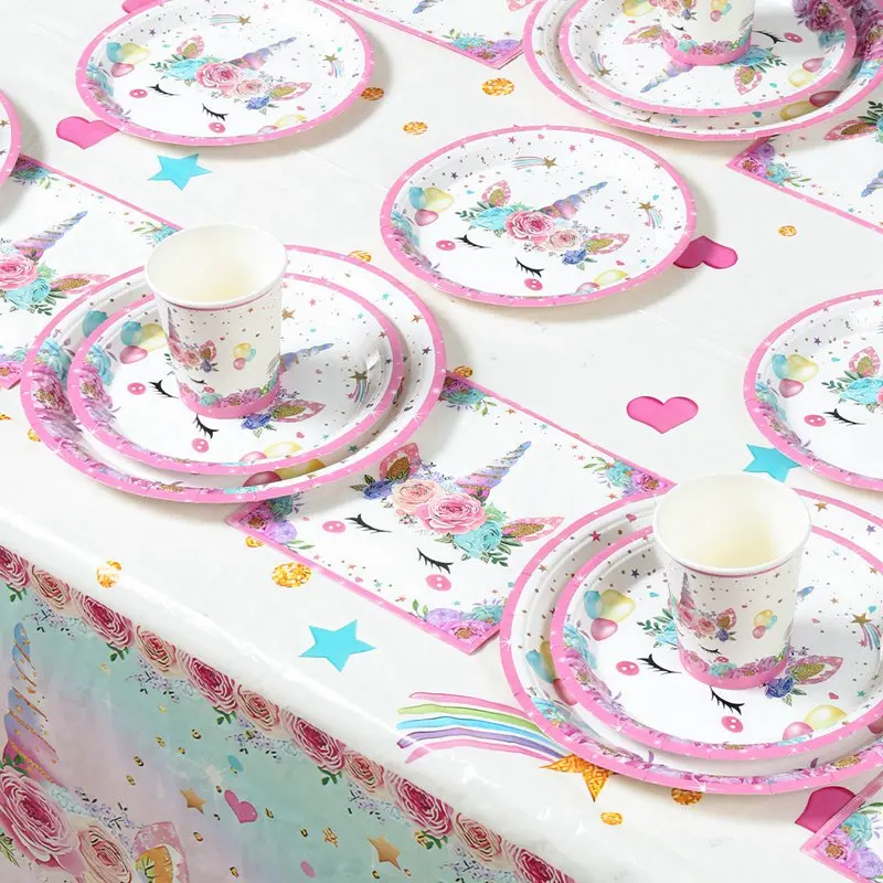 Unicorn Theme Party Disposable Tableware Unicorn Birthday Party Decorations Kids Baby Shower Girl Birthday Party Supplies