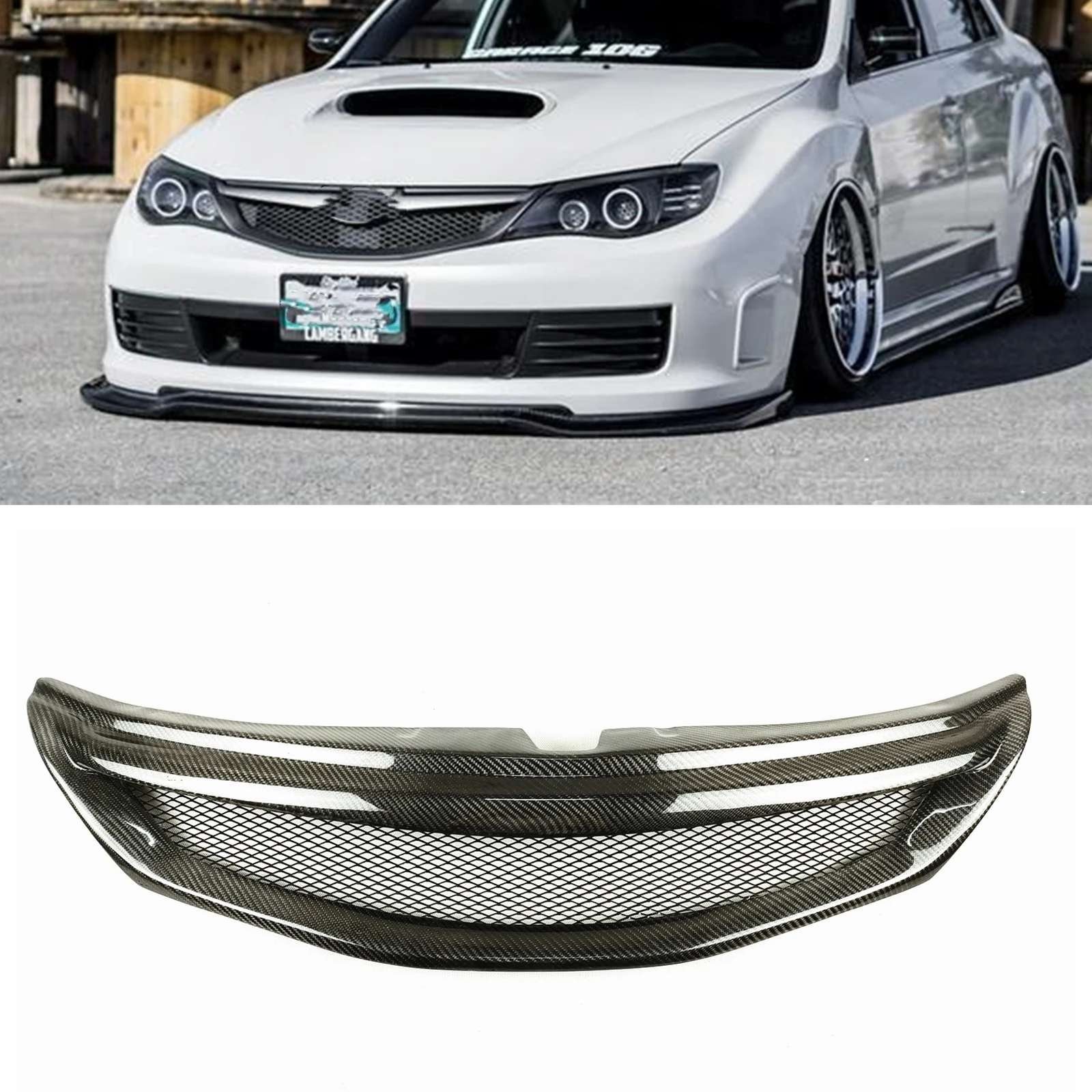 Front Grille Grill For Subaru Impreza WRX STi 10th Hatchback 2008 2009 2010 2011 Real Carbon Fiber Upper Bumper Hood Mesh Grid