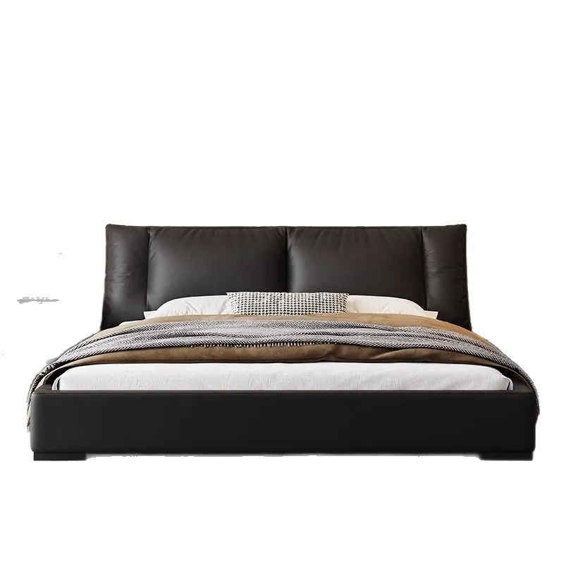 

Retro black bed modern minimalist master bedroom wedding bed storage Italian minimalist sailing leather bed
