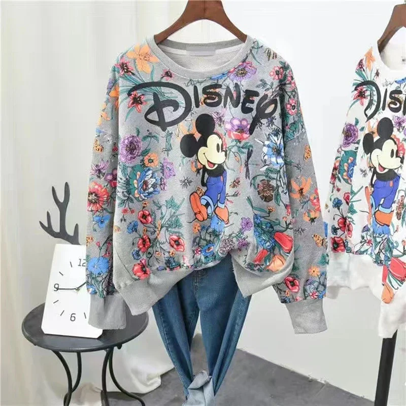 Disney Mickey Mouse Women Sweatshirts Cartoon Korean Style Spring Autumn Long Sleeve Tops Girl Clothes Harajuku Thin Lady Jacket