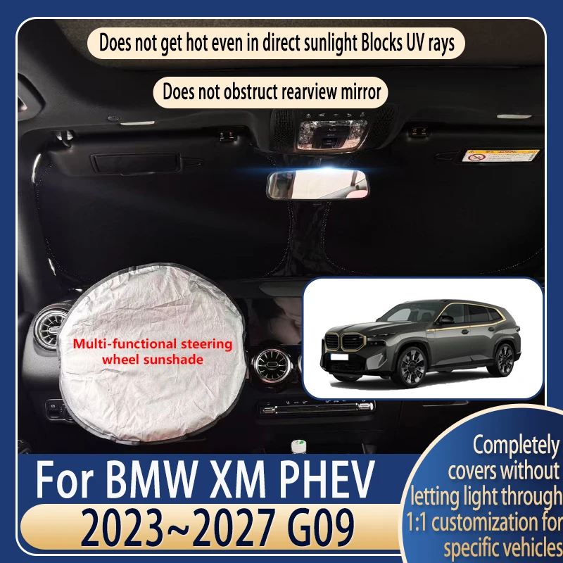 Steering wheel Car Sun Visor For BMW XM PHEV 2023~2027 Summer Cooling Auto Accessories Front Windshield Sunshade Heat Insulati