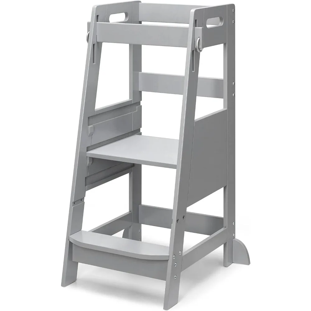 

Bamboo Toddler Step Stool Grey Learning Standing Helper Tower for Toddlers Kitchen Stools Counter 3 Height Adjustable Helper