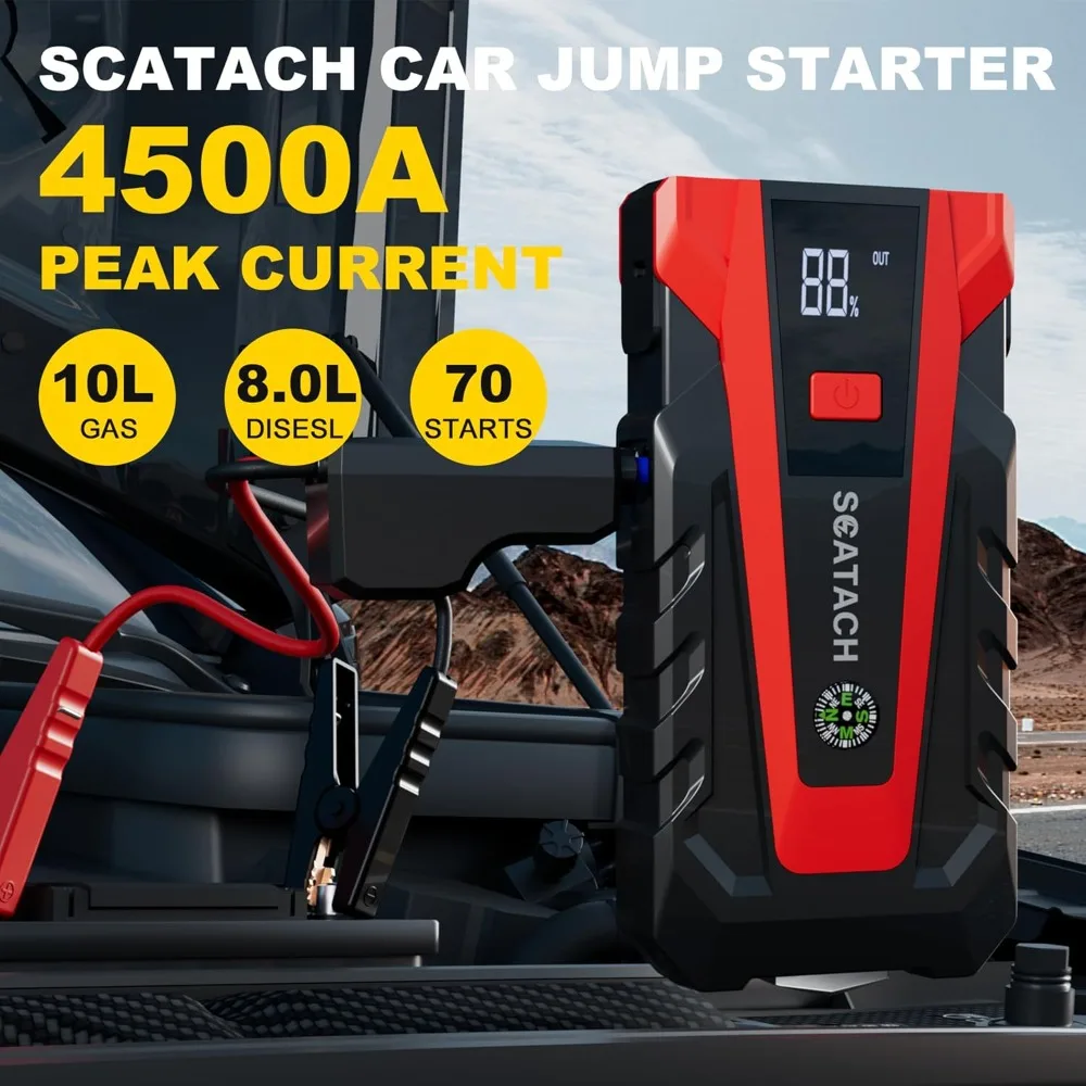 Scatach 011 4500A بطارية السيارة Jump Starter، حزمة بطارية Jump Starter 12 فولت (حتى 12.0 لترًا محرك ديزل يعمل بالبنزين و10.0 لتر)، محمول