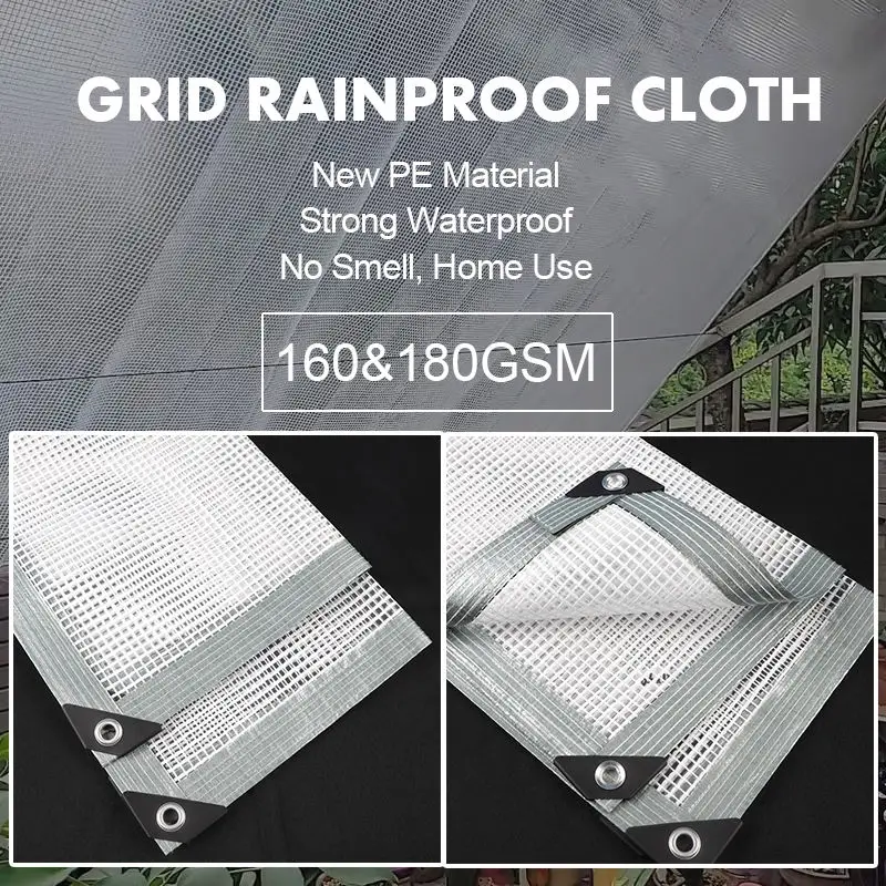 160&180GSM Grid Tarpaulin Outdoor Rainproof Cloth Fence Waterproof Screen Pets House Raincover Plants Rain Awning Garden Canopy