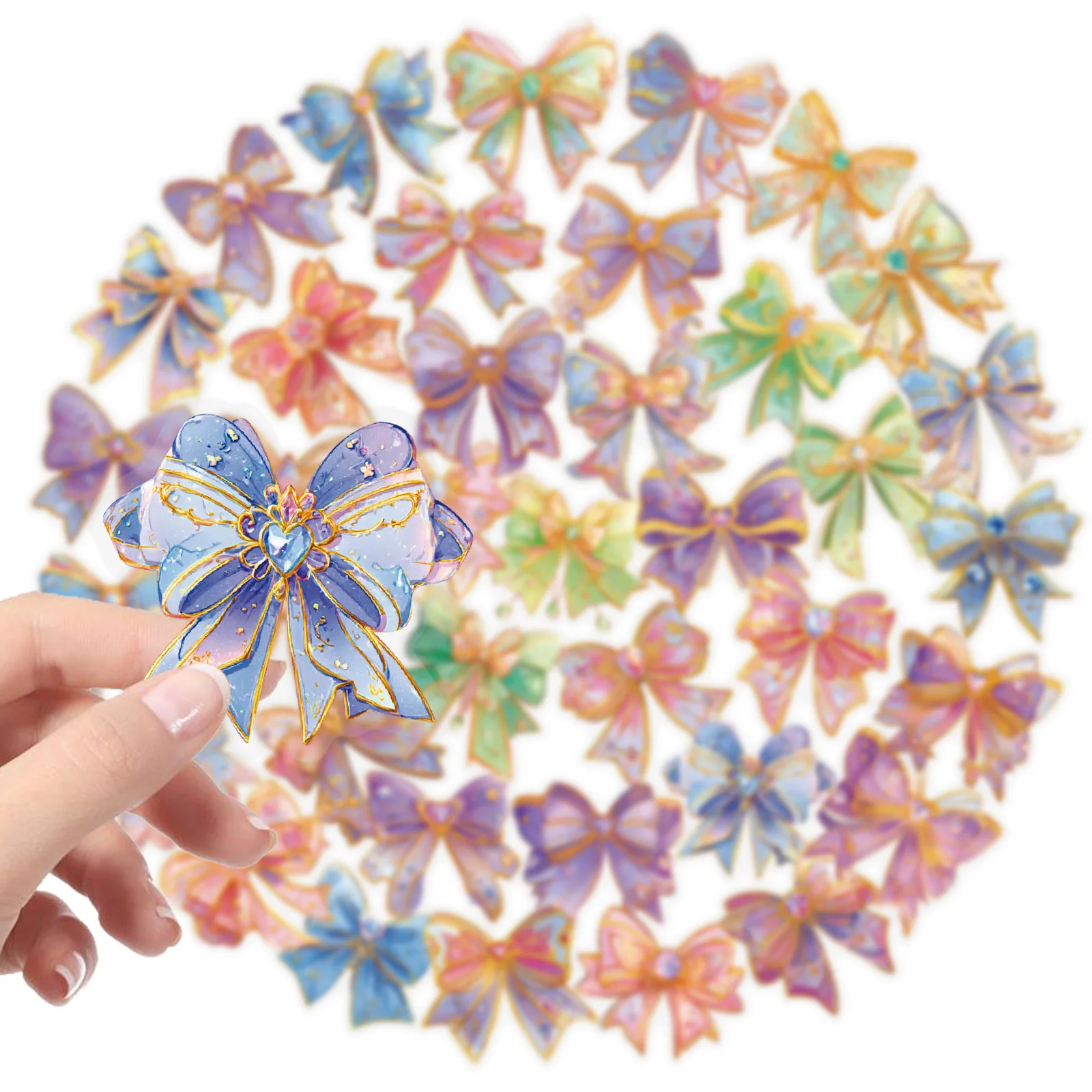 

10/56PCS Dreamy Bow Transparent Graffiti Stickers Beautiful Bows Cartoon PET Decal Notebook Phone Guitar Cup Classic Kid Toys