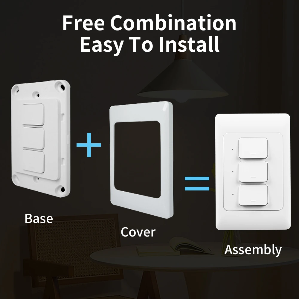 Smart WiFi Push Button Switches NO Neutral Wire &With Neutral Wire US AU Physical Interruptor Work with Tuya Google Home Alexa