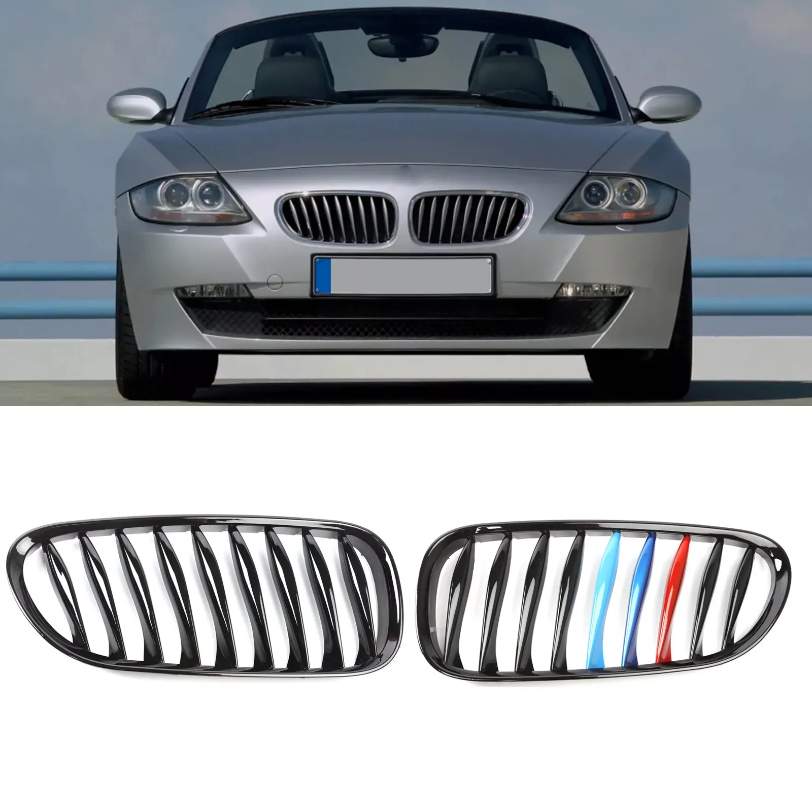 

1 пара центральных решеток переднего бампера автомобиля, черные для BMW E85 E86 Z4 coupe 3.0SI 2002 2003 2004 2005 2006 2007 2008 Стайлинг автомобиля