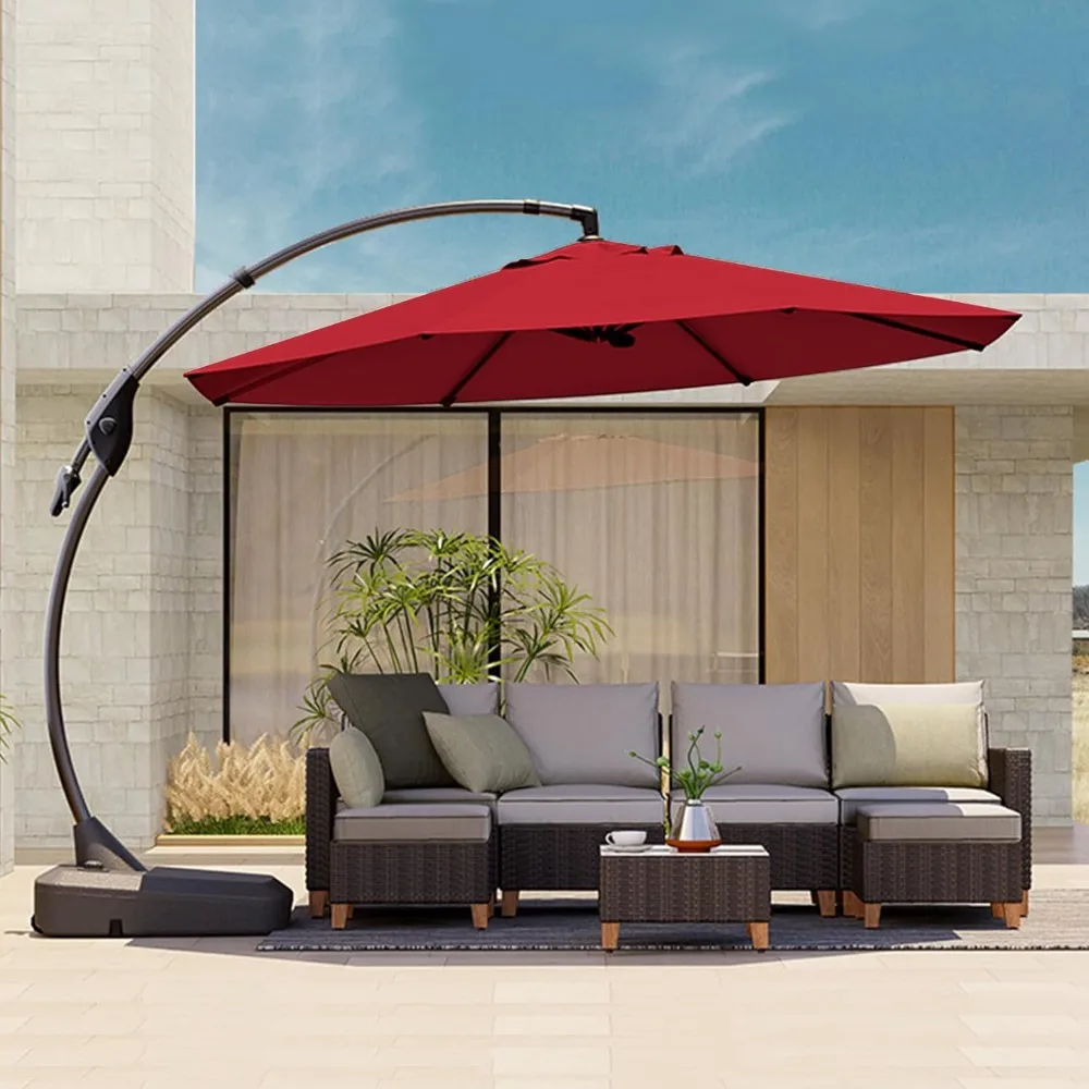 11FT Outdoor Cantilever Umbrella with Base Large Round Aluminum Offset Umbrella for Garden Backyard