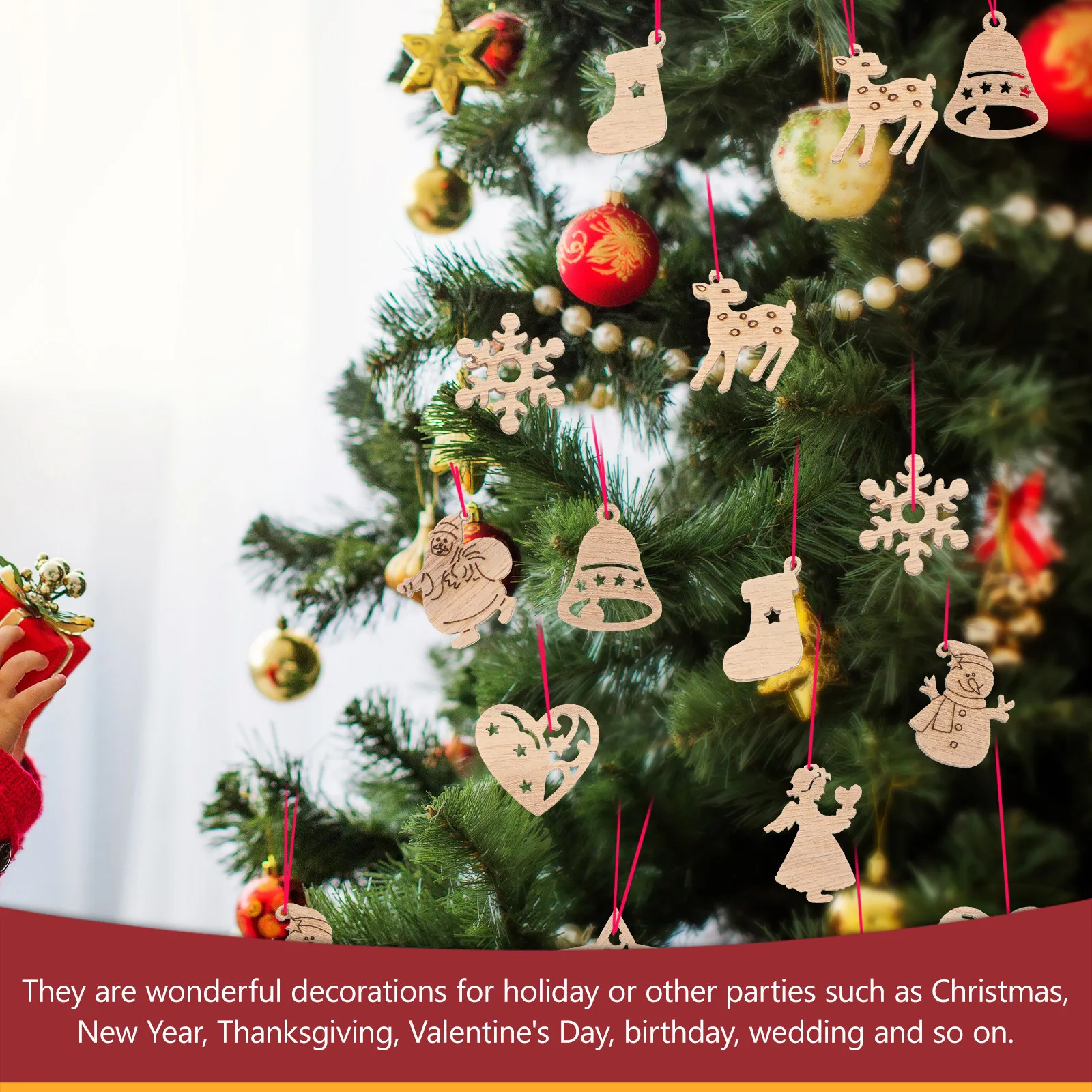 

50 шт. деревянных украшений: мультяшные фигурки, гладкая поверхность, для поделок, декор для елки, для дома и вечеринок