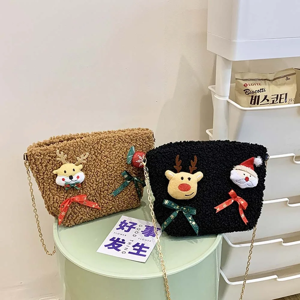 

Мягкая кавайная рождественская сумка через плечо Санта-Клаус Лось Олень квадратная сумка большой емкости с бантом женская школьная сумка на цепочке