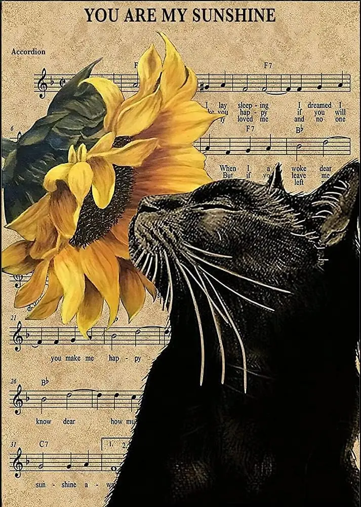 

Black Cat with Sunflower 75*50cm Wooden Puzzles Jigsaw Puzzle Perfect Gift for Kids Adults Home Game Room Bedroom Wall Decor