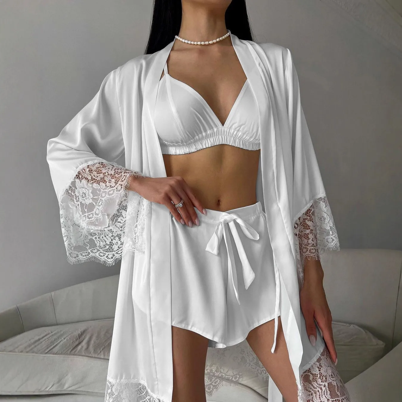 Thin Long Sleeve Set with Shorts European and American Style Lightweight for Women Spring Four Seasons Hotel and Bathhouse