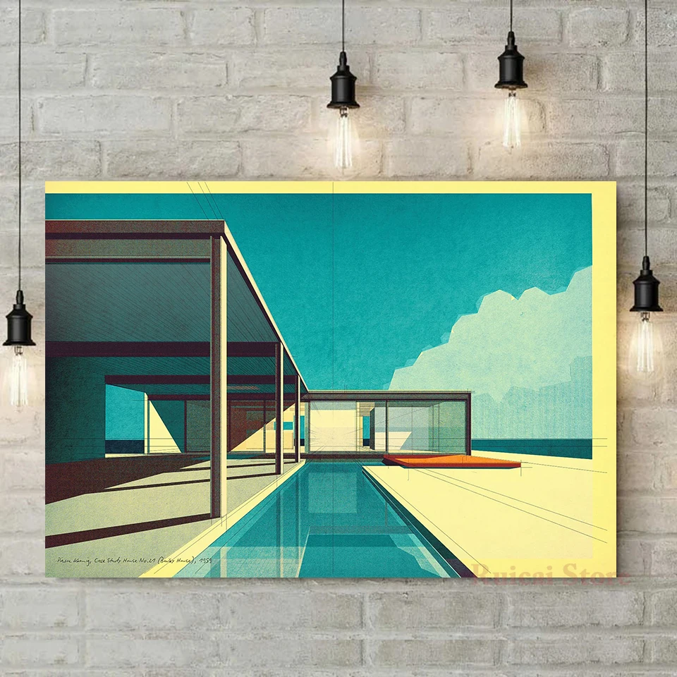 Pierre Koenig Case Study House No 20 Canvas Poster Pool Villa Architecture Canvas Print Architect Studio Wall Art Home Decor