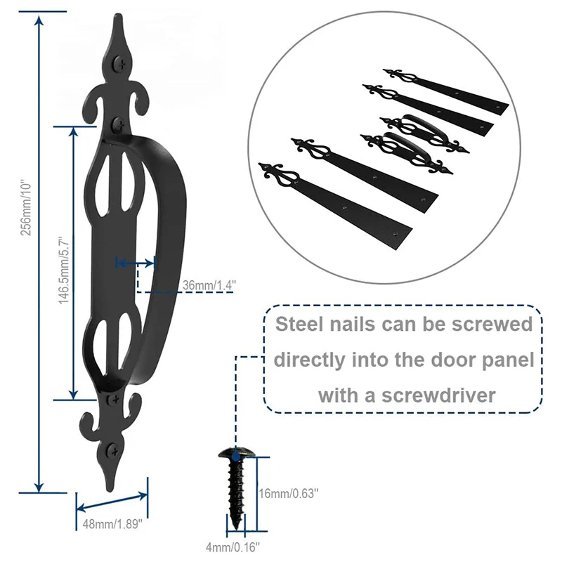 LWZH Decorative Carriage House Garage Handle Hinge Set Sliding Barn Door Hardware Kit Screw Mounted 2 Handles 4 Hinges