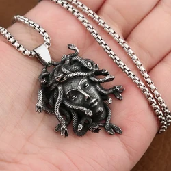 Gothic Unique Medusa Necklace for Men Women Punk Vintage Stainless Steel Snake Pendant Fashion Amulet Jewelry Gifts Wholesale