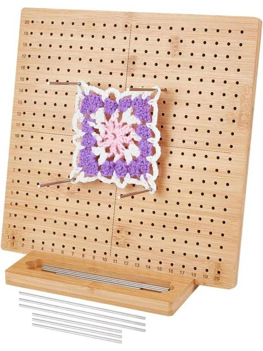 11x11inch Crochet Blocking Board, Wooden Blocking Mat with Large Base and 24pcs 3.9