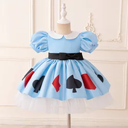 Alice Maid Baby Girls Costume Carnival Lolita Wonderland Alice Halloween Kids Clothes Bow 1st Birthday Princess Party Prom Dress