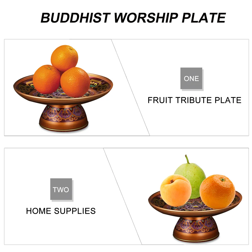 

Lotus Tribute Plate Retro Alloy Sacrificial Dish For Home Temple Decor Fruit Storage Container Kitchen Tableware