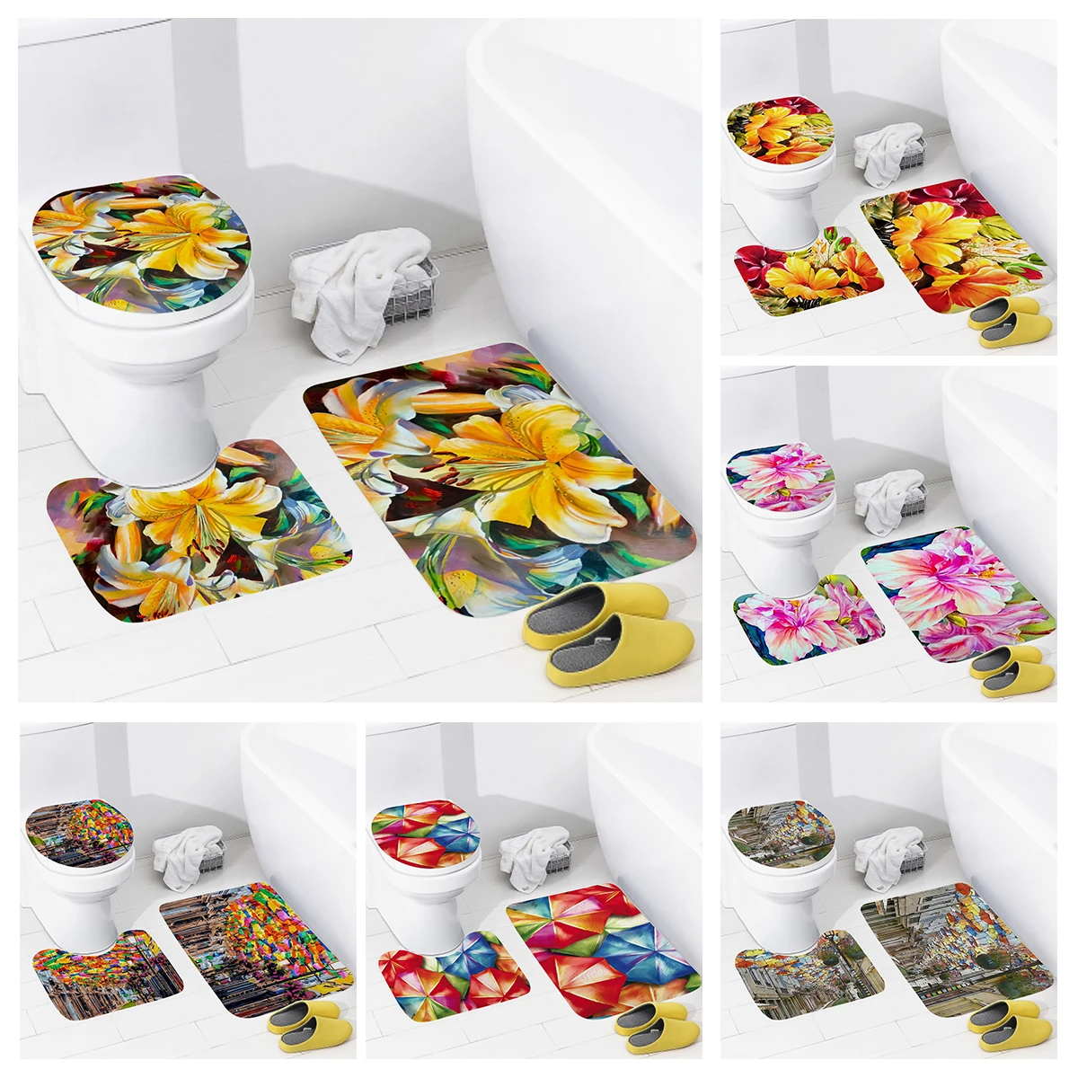 Home bathroom floor mats Bath Foot mat Animal oil paint style modern bathroom accessorie rug Toilet mat Bathtub anti-slip carpet