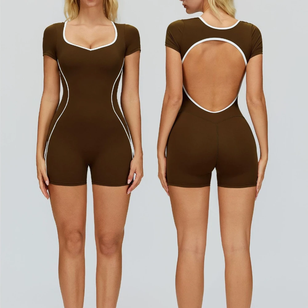 Yoga Set Women's Tracksuit Yoga Overalls One-Piece Sportswear Women's Short Sleeves Gym Workout Clothes Fitness Stretch Bodysuit
