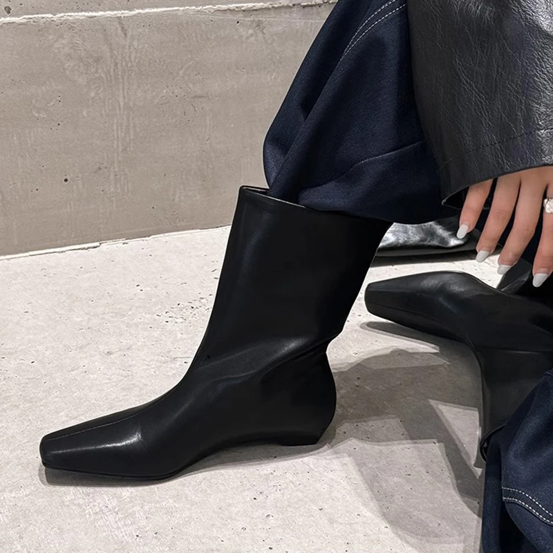 New Retro Western Boots Women Slip-On Knight Boots Women Wedges Boots Short Boots For Women Ankle Boots Women Botines Mujer
