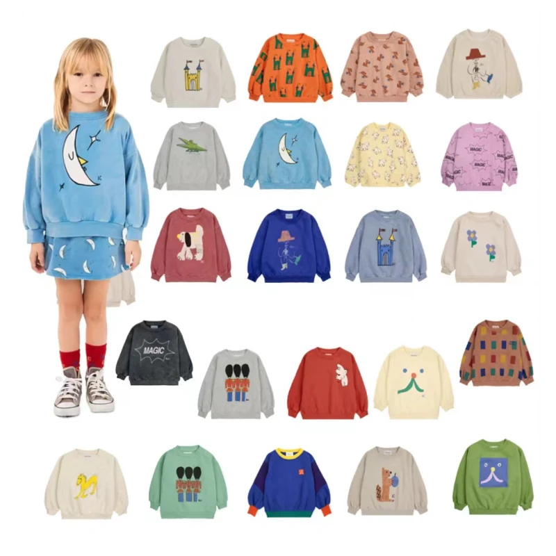 Kinder Sweatshirts neue 2024 bc Herbst Winter Kinder Jungen Mädchen Pullover Langarm Cartoon Print Baumwolle süße Outwear Kleidung