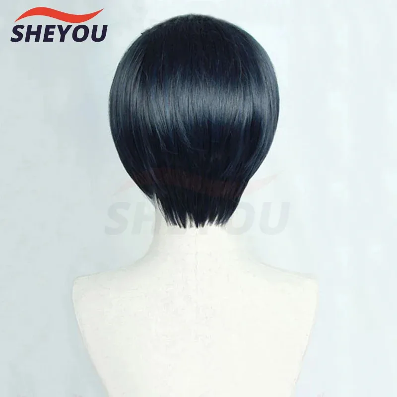 Dd12P5 Persona 5 Tae Takemi corto azul negro mezclado resistente al calor disfraz de Cosplay + gorro de peluca