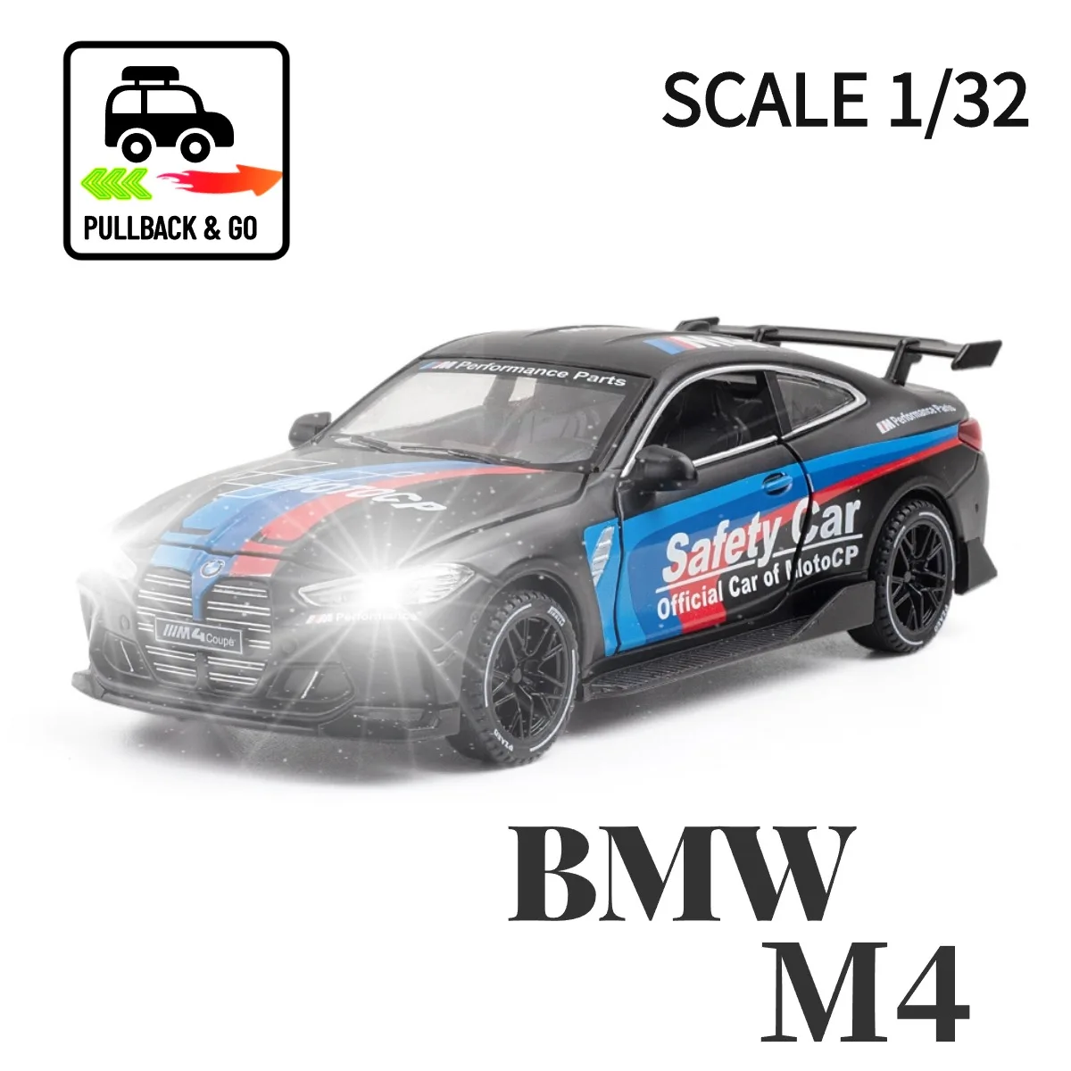 

1:32 BMW M4 Pullback Car Toy with Lights Engine Sound, Lamborghini Toyota Diecast Car Model Scale Replica Gift Kid Boy Toy