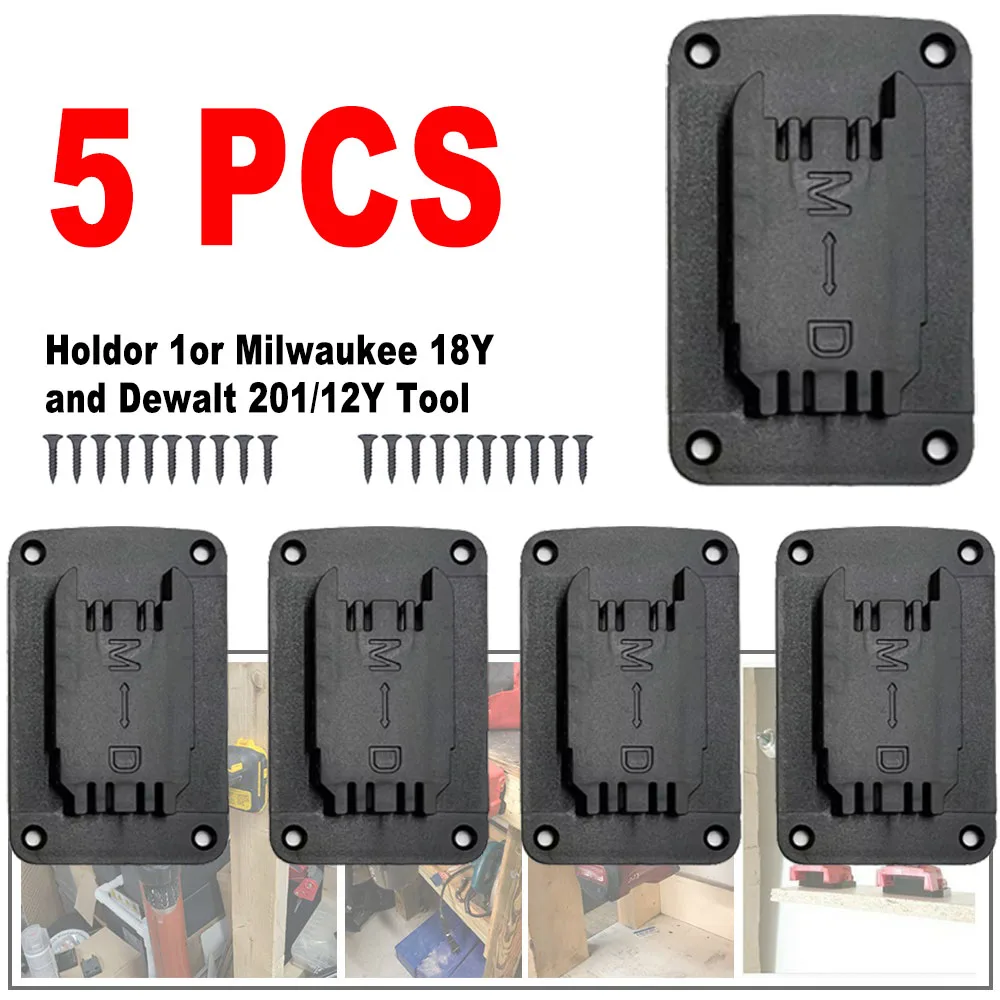 

5 Pcs Wall Mount Drill Tool Battery Mount Holder For DeWalt 14.4V/18V For Milwaukee 18V Battery Holder Stand Display Hanger Dock