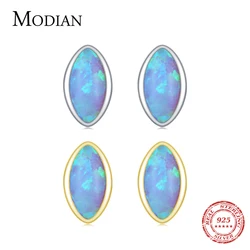 MODIAN Solid 925 Sterling Silver Charm Rhombus Natural Opal Stud Earrings For Women Girl Gold Color Anti-allergy Fine Jewelry