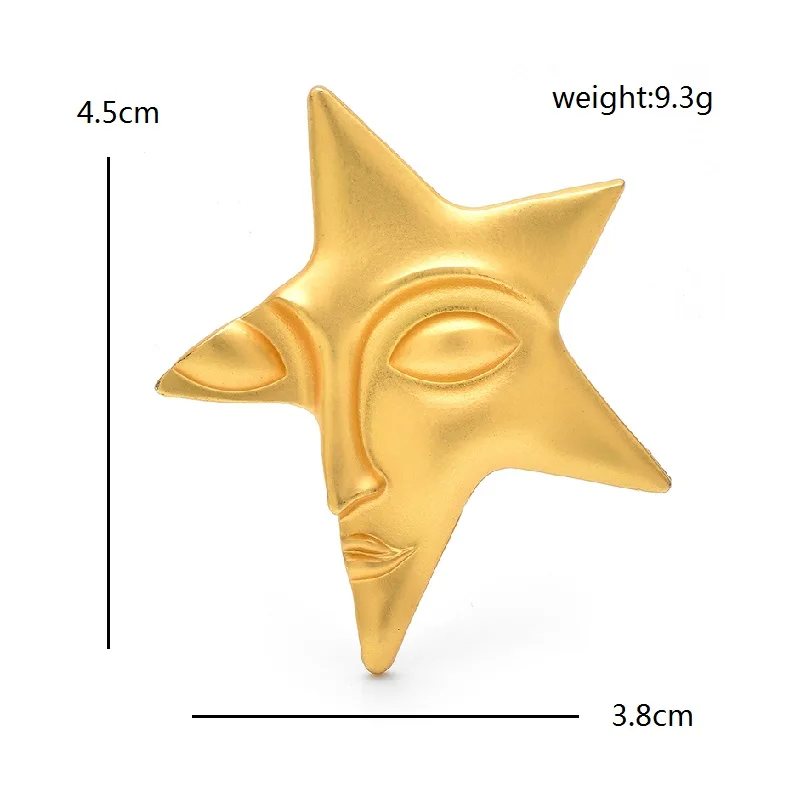 Vintage Face Star Brooches Pins For Women Girls Alloy Metal Clothes Badge Pins