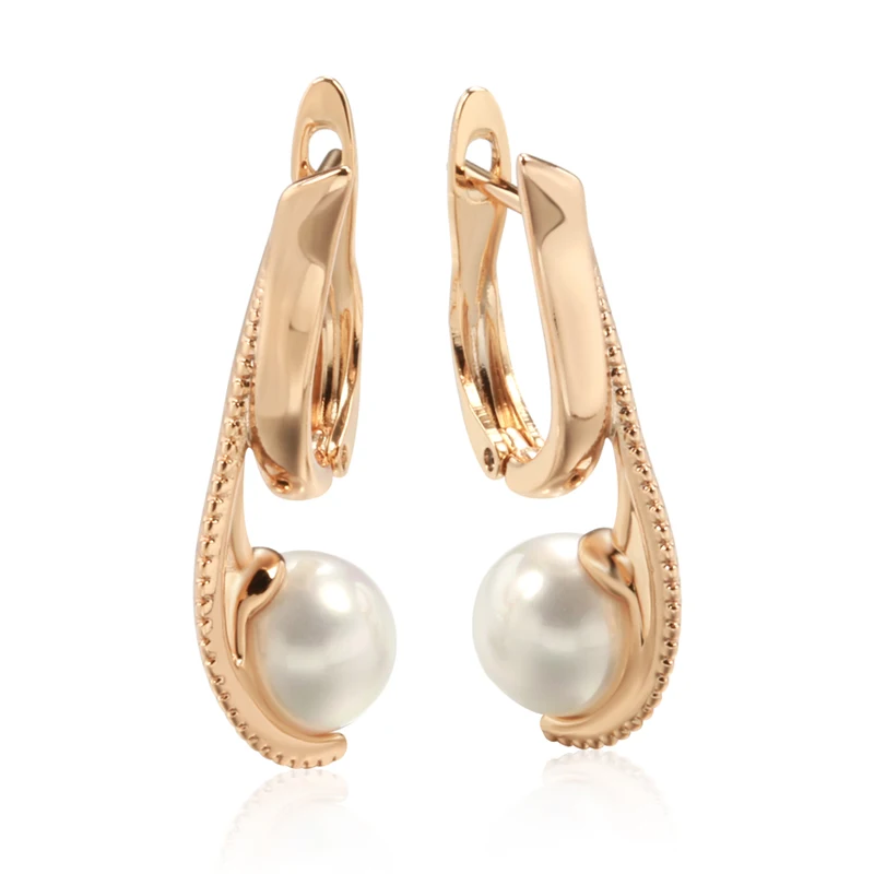 Kinel Luxury Pearl Long Drop Earrings For Women 585 Rose Gold Color Fine Wedding Jewelry Trendy Easy Matching Dangle Earring
