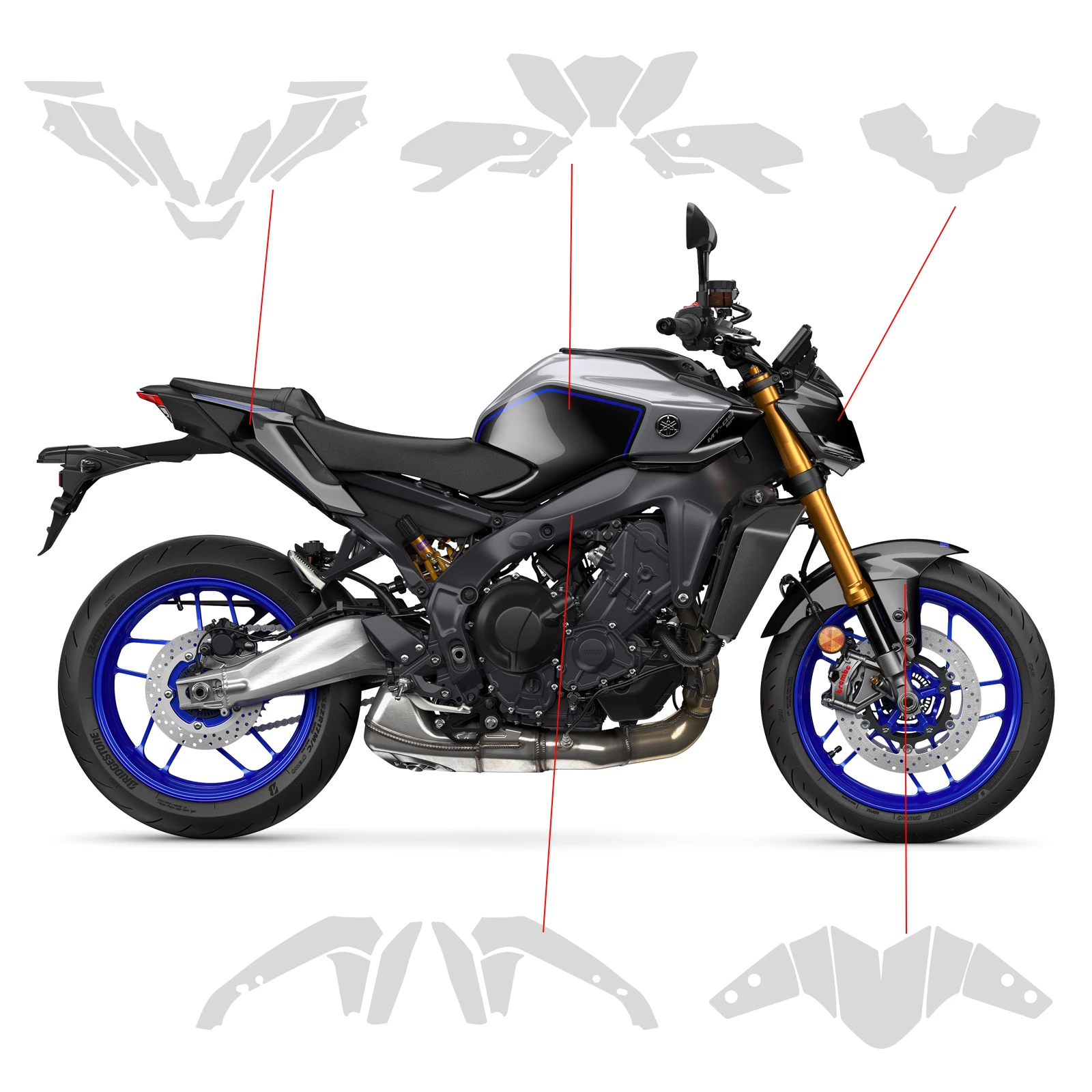 MT-09 SP Motorcycle PPF For Yamaha MT09 Paint Protection Film MT 09 TPU Protection Fairing Real Material TPU Kit 2024-2025