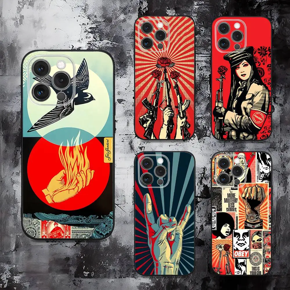 

S-Shepard Art F-Fairey Phone Case For iPhone 16,15,14,13,12,11,Pro,Max,Plus,X,XS,SE,E,Mini,Soft Silicone Black Case