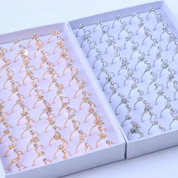 20Pcs/Lot Korean Fashion Flower Rhinestone Opening Rings For Women Girl Sweet Finger Jewelry Mixed Style Accessories Party Gift