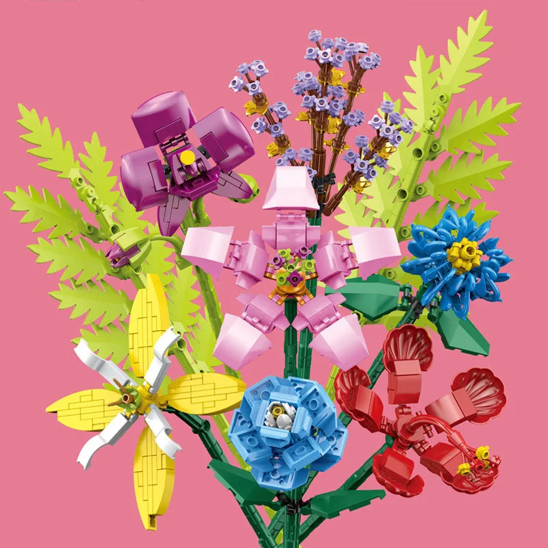 

Строительные блоки с имитацией роз, букет цветов, 3D модель, украшение для дома, кирпичи, сделай сам, детские развивающие игрушки, подарок для девочки