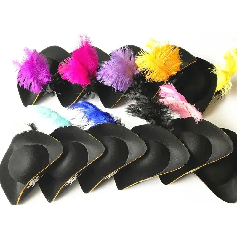 A Litter Of Bears Jack Sparrow Captain Rustic Tricorn Cap Black Ancient Hats Vintage Feather Hat Pirate Court T 2025 New