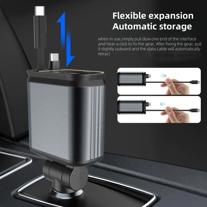 120W 4 In 1 Retractable Car Phone Charger With RGB Starry Sky Light USB Type C Fast  Charger Cable for Xiaomi Huawei Samsung