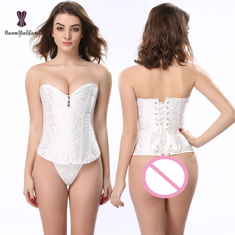 Plus Size XS-XXXL Zip Up Body Shapewear Lace Boned Korset Women Sexy Chest Binder Bustier Waist Trainer Corset With Zipper