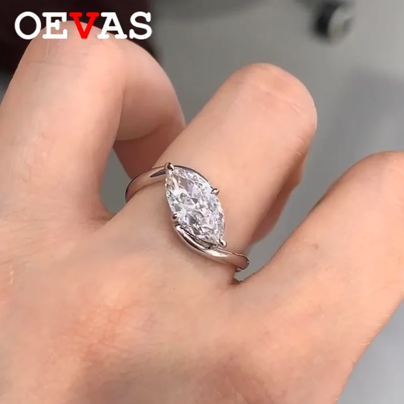 

OEVAS 1ct 2ct Marquise Cut Moissanite Ring for Women Men S925 Sterling Silver 18K Gold Plated Wedding Band Fine Jewelry