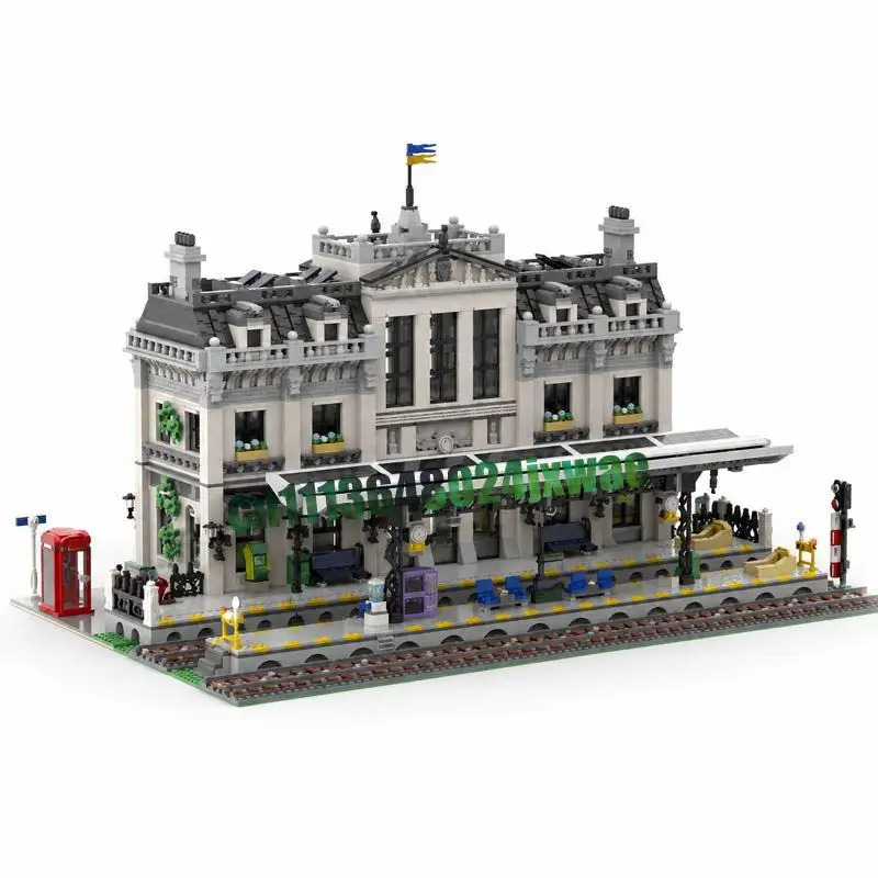 8922PCS MOC Train Station Model Custom Puzzle Architecture DIY Assembly Educational Creative Toy Collection Display Popular Gift