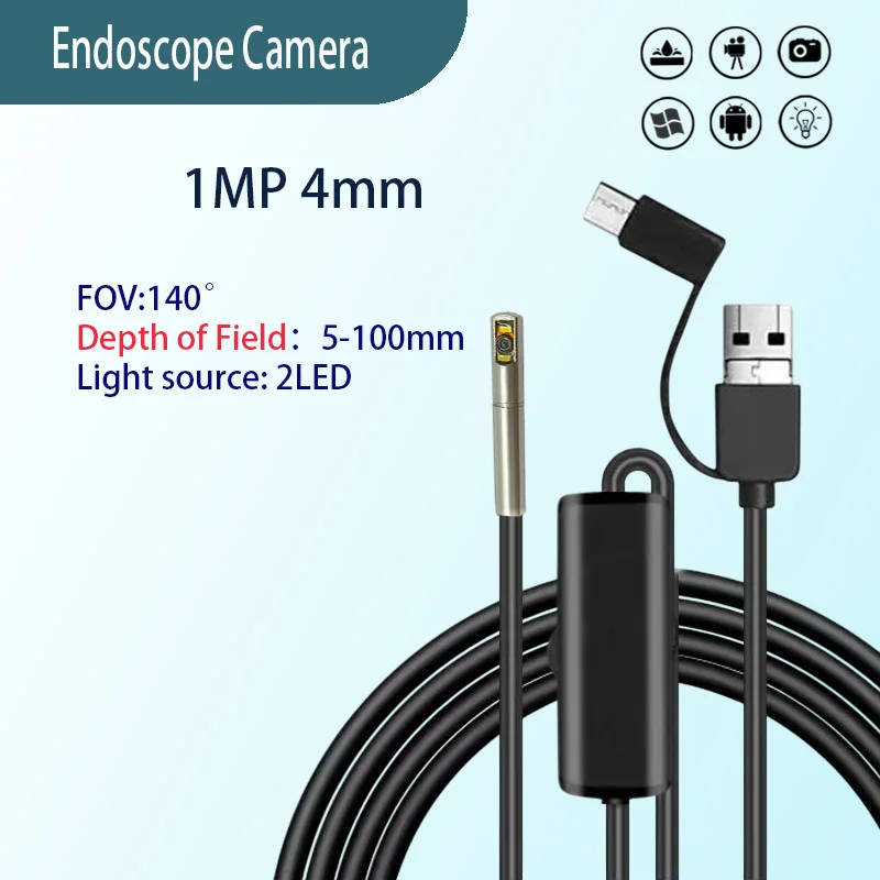 

1MP 4mm FOV140° side view wide angle endoscope camera for pipe inner wall inspection USB 3 in 1 industrial endoscope probe