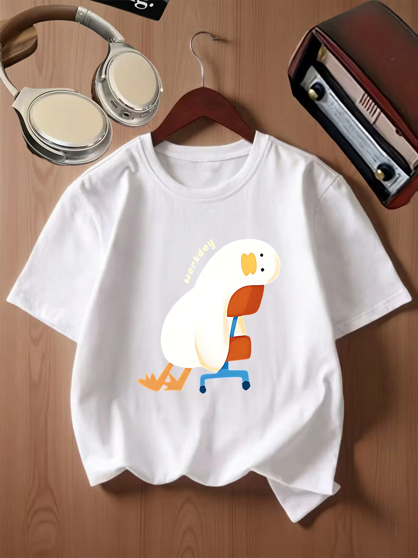 Cute Sleepy Duck Workday Office Chair Art Print Kids T Shirt Boys Girls Family Matching Parent Child Summer Crew Neck Casual Tee