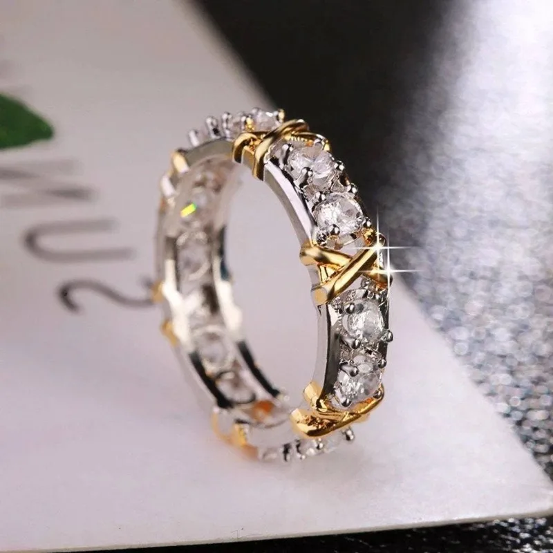 1pcs Luxury Elegant Shiny Zircon Cross Rings for Women Fashion Simplicity Ring Party Decor Festival Gifts